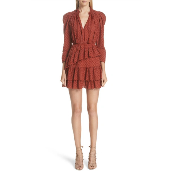 ULLA JOHNSON Dress Womens 2 Umber Red Josette Broderie Anglaise Eyelet Cotton - Picture 3 of 16